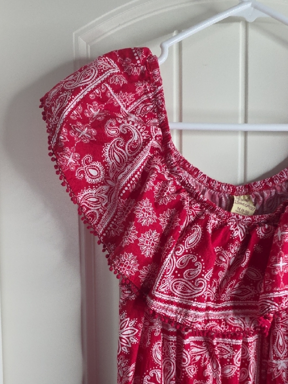 Faded Glory Red Paisley Ruffle-Off Shoulder Midi Dress - Picture 5 of 6